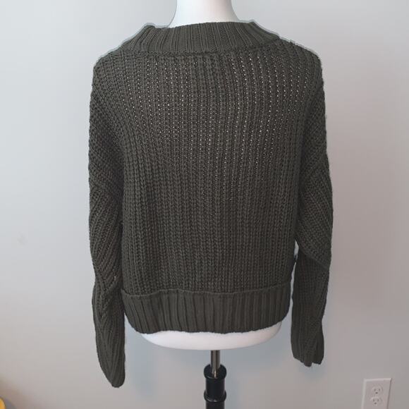 Moon & Madison Olive Green Open Knit Chunky Sweater Sz S - Picture 7 of 7